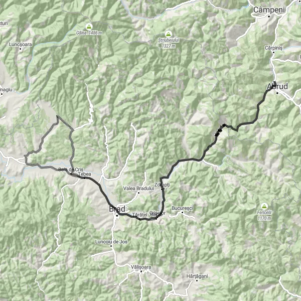 Map miniature of "Scenic Ride through Cicera and Buceș" cycling inspiration in Centru, Romania. Generated by Tarmacs.app cycling route planner