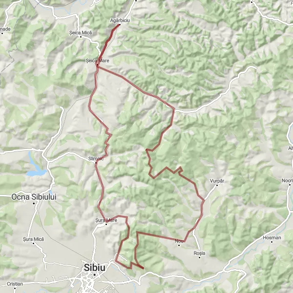 Map miniature of "Gravel Strolls" cycling inspiration in Centru, Romania. Generated by Tarmacs.app cycling route planner