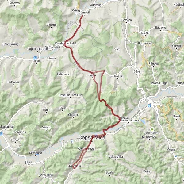 Map miniature of "Gravel Escape" cycling inspiration in Centru, Romania. Generated by Tarmacs.app cycling route planner