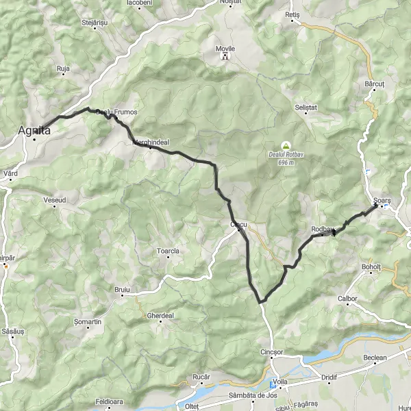 Map miniature of "Agnita - Rodbav Loop" cycling inspiration in Centru, Romania. Generated by Tarmacs.app cycling route planner