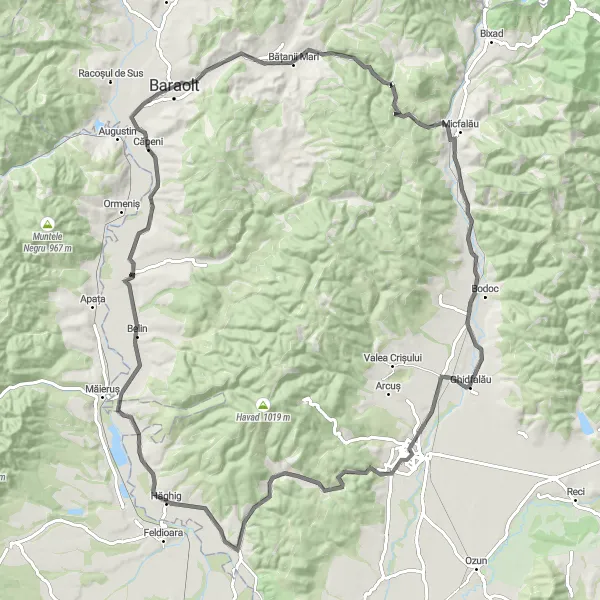 Map miniature of "Road Cycling Route: Aita Mare - Centru, Romania" cycling inspiration in Centru, Romania. Generated by Tarmacs.app cycling route planner