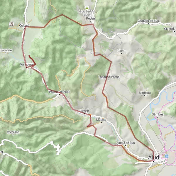Map miniature of "Aiud Gravel Adventure" cycling inspiration in Centru, Romania. Generated by Tarmacs.app cycling route planner