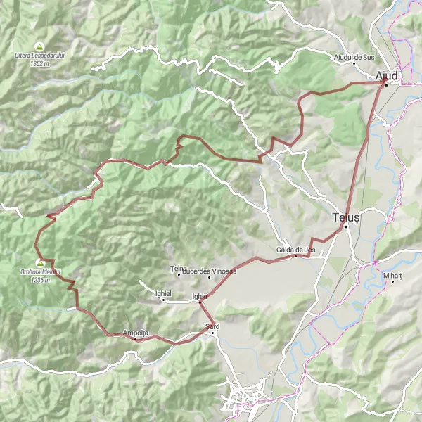 Map miniature of "Aiud Off-Road Challenge" cycling inspiration in Centru, Romania. Generated by Tarmacs.app cycling route planner