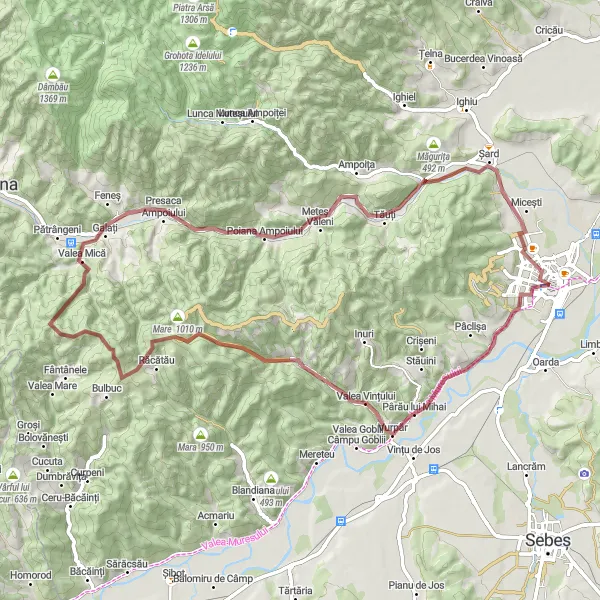 Map miniature of "Off-Road Adventure to Piatra Boului" cycling inspiration in Centru, Romania. Generated by Tarmacs.app cycling route planner