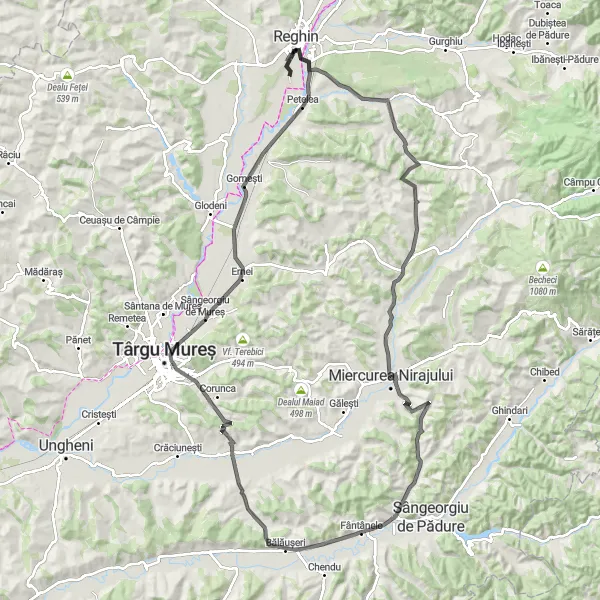 Map miniature of "Challenging Loop" cycling inspiration in Centru, Romania. Generated by Tarmacs.app cycling route planner