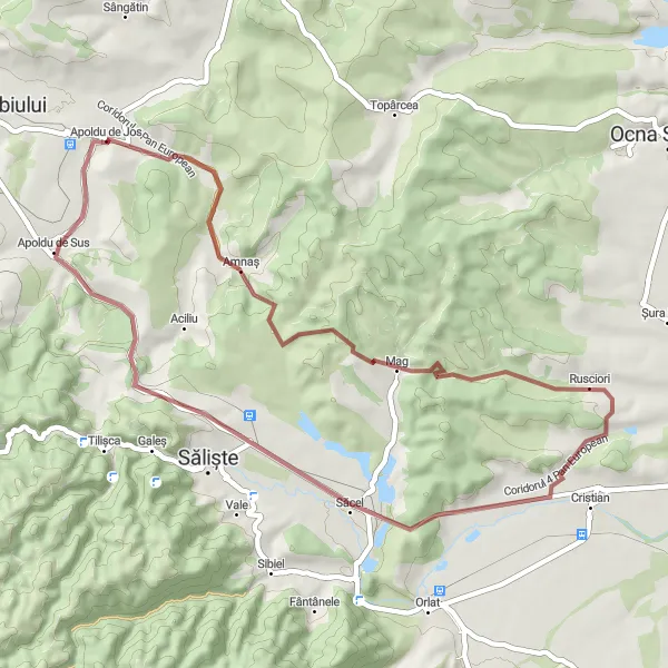 Map miniature of "Gravel Serenity" cycling inspiration in Centru, Romania. Generated by Tarmacs.app cycling route planner