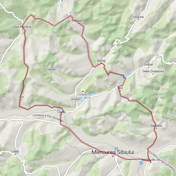 Map miniature of "Enchanting Gravel Journey" cycling inspiration in Centru, Romania. Generated by Tarmacs.app cycling route planner