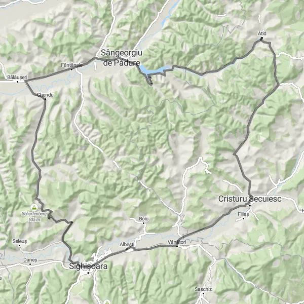 Map miniature of "Centru Loop via Goagiu" cycling inspiration in Centru, Romania. Generated by Tarmacs.app cycling route planner