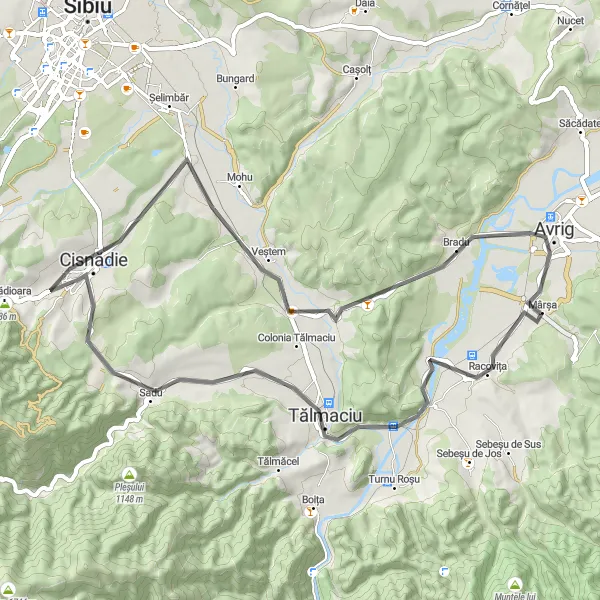 Map miniature of "Tălmaciu - Mârșa Circuit" cycling inspiration in Centru, Romania. Generated by Tarmacs.app cycling route planner