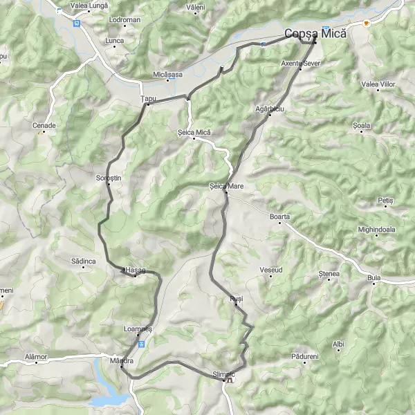 Map miniature of "Axente Sever - Țapu Road Loop" cycling inspiration in Centru, Romania. Generated by Tarmacs.app cycling route planner