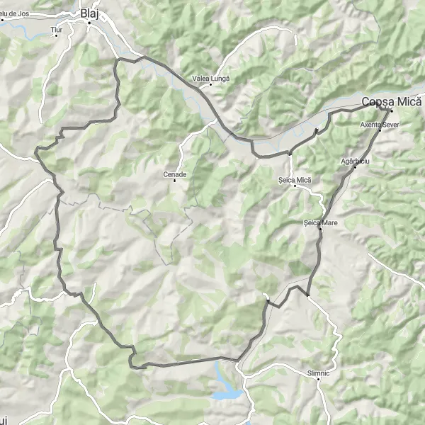 Map miniature of "Axente Sever Adventure" cycling inspiration in Centru, Romania. Generated by Tarmacs.app cycling route planner