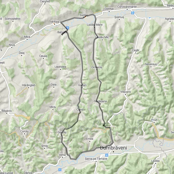 Map miniature of "Laslău Mare - Bahnea Circular" cycling inspiration in Centru, Romania. Generated by Tarmacs.app cycling route planner