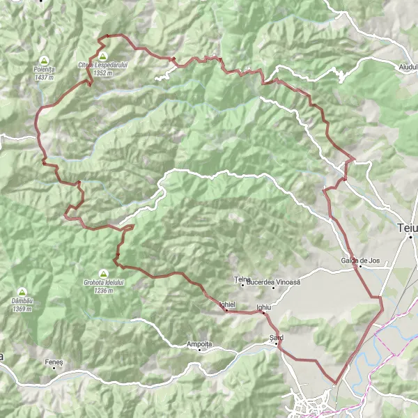 Map miniature of "The Gran Gravel Challenge" cycling inspiration in Centru, Romania. Generated by Tarmacs.app cycling route planner