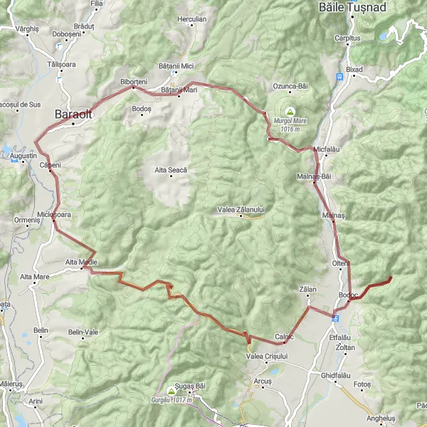 Map miniature of "Off-road Adventure in Baraolt" cycling inspiration in Centru, Romania. Generated by Tarmacs.app cycling route planner