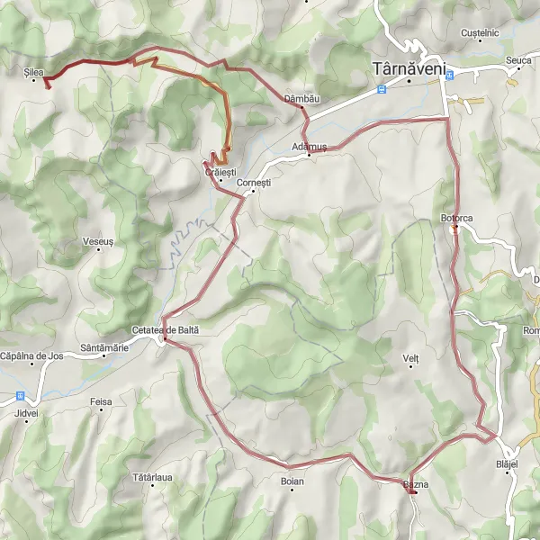 Map miniature of "Bazna - Crăiești Gravel Cycling Route" cycling inspiration in Centru, Romania. Generated by Tarmacs.app cycling route planner