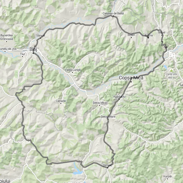 Map miniature of "Bazna - Boian Scenic Road Cycling Route" cycling inspiration in Centru, Romania. Generated by Tarmacs.app cycling route planner