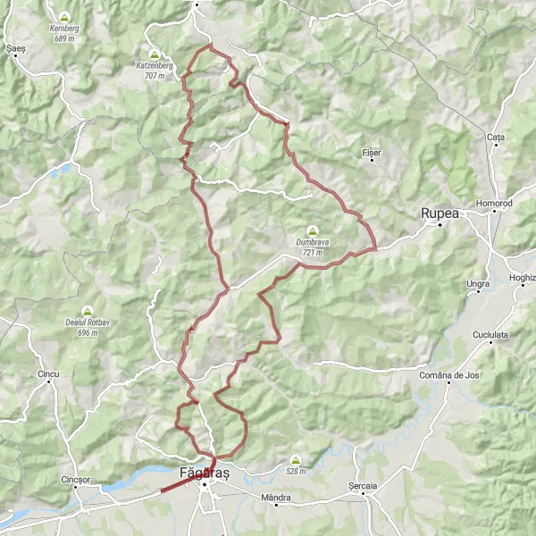 Map miniature of "Beclean to Făgăraș Gravel Adventure" cycling inspiration in Centru, Romania. Generated by Tarmacs.app cycling route planner