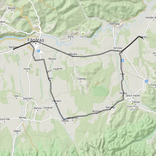 Map miniature of "Beclean to Beclean: Discovering Tranquility" cycling inspiration in Centru, Romania. Generated by Tarmacs.app cycling route planner