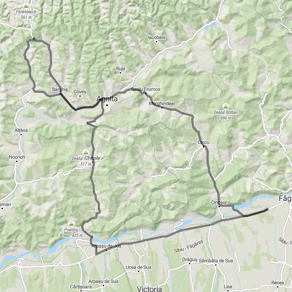 Map miniature of "The Medieval Trail: Exploring Historical Gems" cycling inspiration in Centru, Romania. Generated by Tarmacs.app cycling route planner