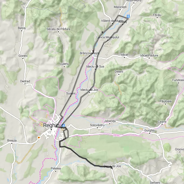 Map miniature of "Reghin Round-Trip" cycling inspiration in Centru, Romania. Generated by Tarmacs.app cycling route planner