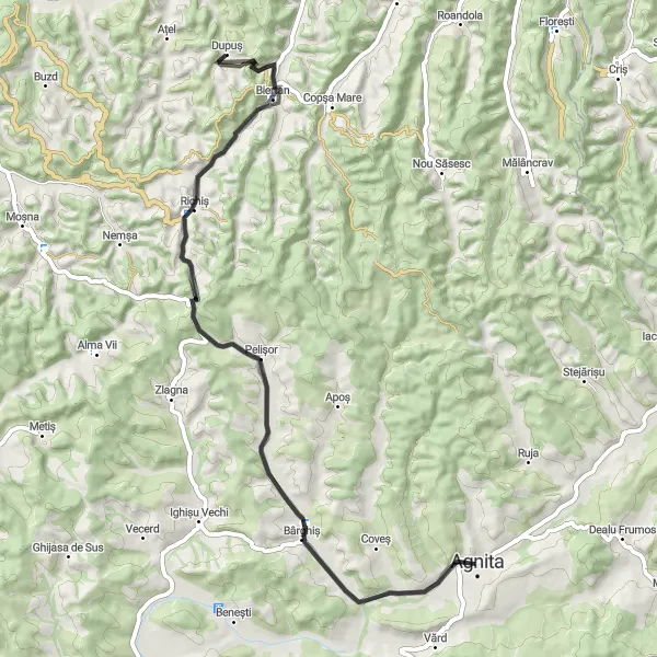 Map miniature of "The Countryside Experience" cycling inspiration in Centru, Romania. Generated by Tarmacs.app cycling route planner