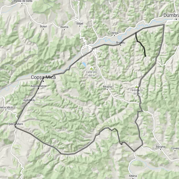 Map miniature of "The Rural Delight" cycling inspiration in Centru, Romania. Generated by Tarmacs.app cycling route planner