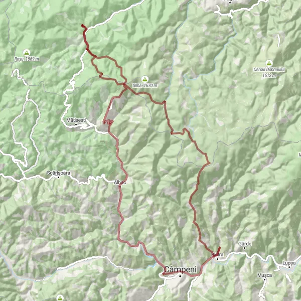 Map miniature of "Buteșți Ridge Adventure" cycling inspiration in Centru, Romania. Generated by Tarmacs.app cycling route planner