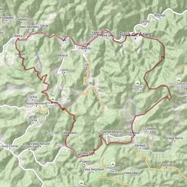 Map miniature of "Wooden Church and Beautiful Valleys" cycling inspiration in Centru, Romania. Generated by Tarmacs.app cycling route planner