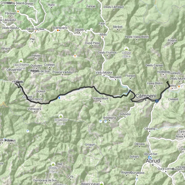 Map miniature of "Bistra Classic" cycling inspiration in Centru, Romania. Generated by Tarmacs.app cycling route planner