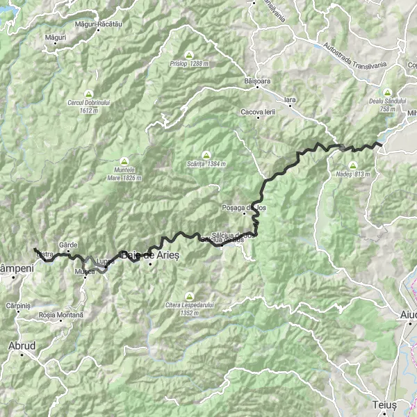 Map miniature of "Scenic Countryside Tour" cycling inspiration in Centru, Romania. Generated by Tarmacs.app cycling route planner