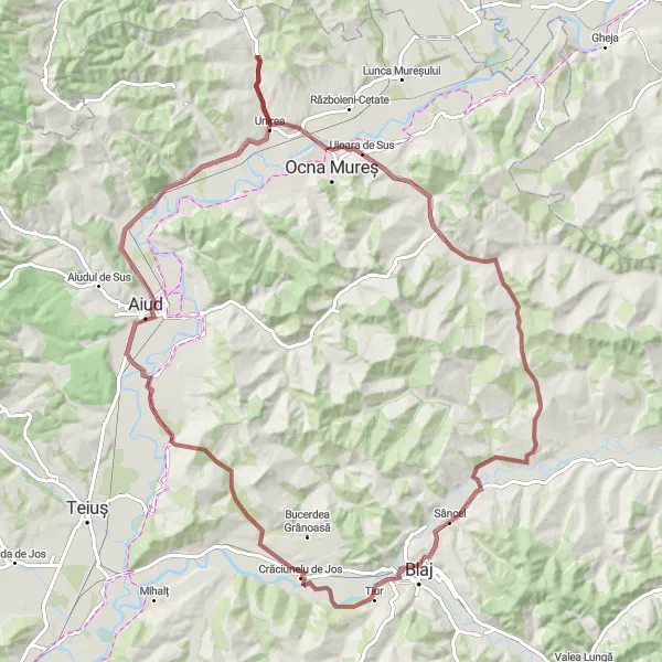 Map miniature of "The Gravel Adventure" cycling inspiration in Centru, Romania. Generated by Tarmacs.app cycling route planner