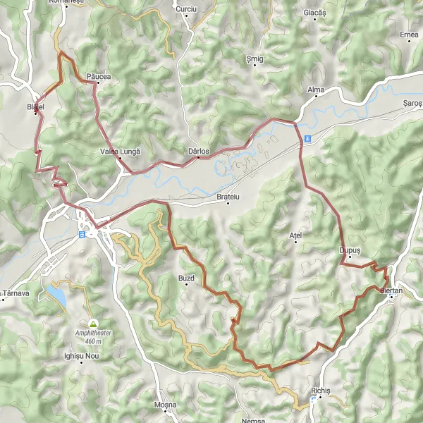 Map miniature of "Discovering the Gravel Paths" cycling inspiration in Centru, Romania. Generated by Tarmacs.app cycling route planner