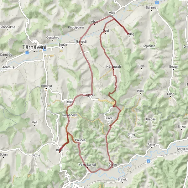 Map miniature of "Exploring Hărănglab" cycling inspiration in Centru, Romania. Generated by Tarmacs.app cycling route planner