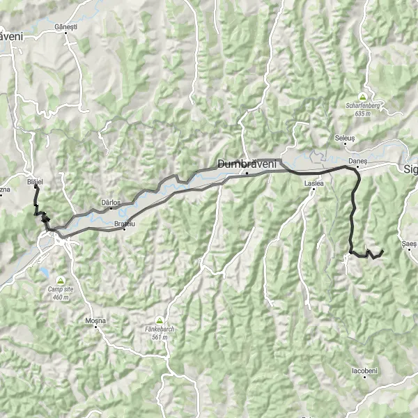 Map miniature of "Dârlos Adventure" cycling inspiration in Centru, Romania. Generated by Tarmacs.app cycling route planner