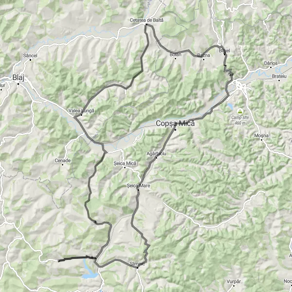 Map miniature of "Târnava Circuit" cycling inspiration in Centru, Romania. Generated by Tarmacs.app cycling route planner