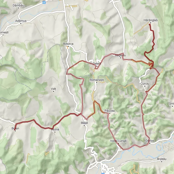 Map miniature of "Bazna to Boian Gravel Route" cycling inspiration in Centru, Romania. Generated by Tarmacs.app cycling route planner