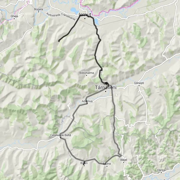 Map miniature of "Scenic Road Cycling Tour from Boian to Iernut" cycling inspiration in Centru, Romania. Generated by Tarmacs.app cycling route planner