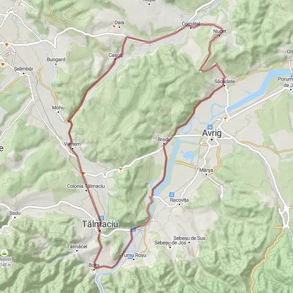 Map miniature of "The Gravel Adventure" cycling inspiration in Centru, Romania. Generated by Tarmacs.app cycling route planner