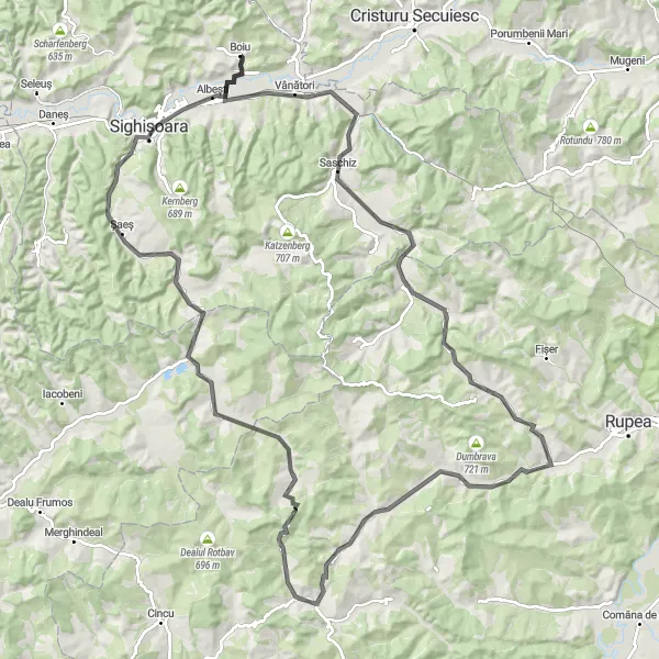 Map miniature of "The Transylvanian Discovery" cycling inspiration in Centru, Romania. Generated by Tarmacs.app cycling route planner