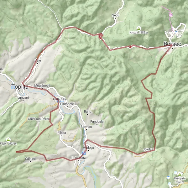 Map miniature of "Borsec Loop" cycling inspiration in Centru, Romania. Generated by Tarmacs.app cycling route planner