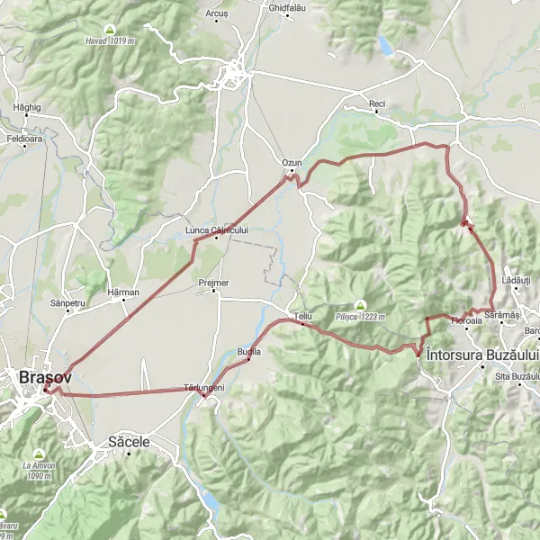 Map miniature of "Brasov - Floroaia Loop" cycling inspiration in Centru, Romania. Generated by Tarmacs.app cycling route planner