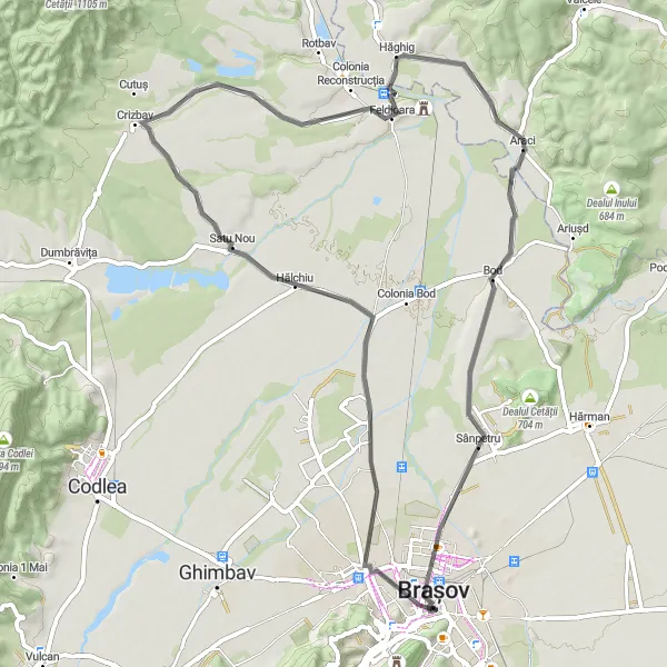 Map miniature of "Rural Serenity" cycling inspiration in Centru, Romania. Generated by Tarmacs.app cycling route planner