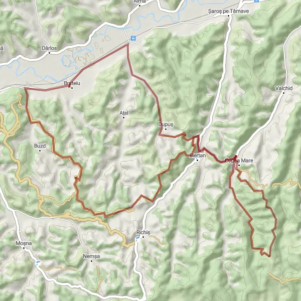 Map miniature of "Rural Gravel Adventure" cycling inspiration in Centru, Romania. Generated by Tarmacs.app cycling route planner