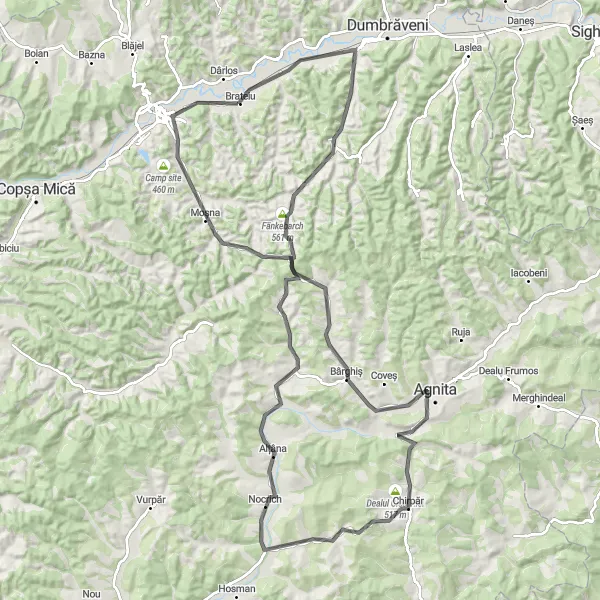 Map miniature of "Road Cycling Journey" cycling inspiration in Centru, Romania. Generated by Tarmacs.app cycling route planner