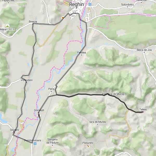 Map miniature of "Petelea Loop" cycling inspiration in Centru, Romania. Generated by Tarmacs.app cycling route planner