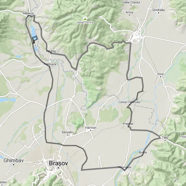 Map miniature of "Rotbav Mystery Ride" cycling inspiration in Centru, Romania. Generated by Tarmacs.app cycling route planner