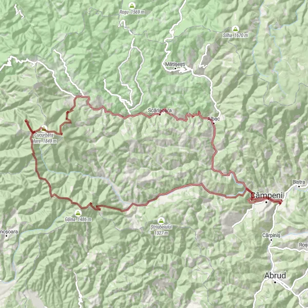 Map miniature of "The Mesmerizing Apuseni Mountains" cycling inspiration in Centru, Romania. Generated by Tarmacs.app cycling route planner