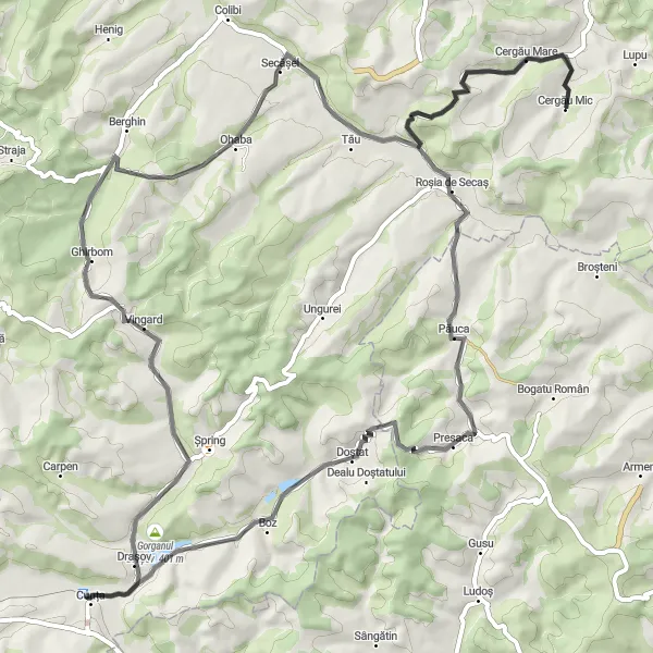 Map miniature of "Drașov Hill Road Challenge" cycling inspiration in Centru, Romania. Generated by Tarmacs.app cycling route planner