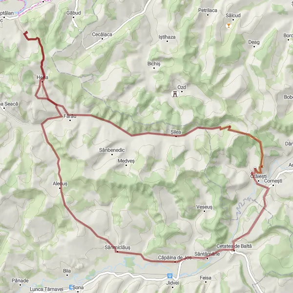 Map miniature of "Cetatea de Baltă Gravel Experience" cycling inspiration in Centru, Romania. Generated by Tarmacs.app cycling route planner