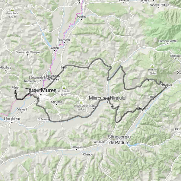 Map miniature of "The Sângeorgiu de Mureș Adventure" cycling inspiration in Centru, Romania. Generated by Tarmacs.app cycling route planner